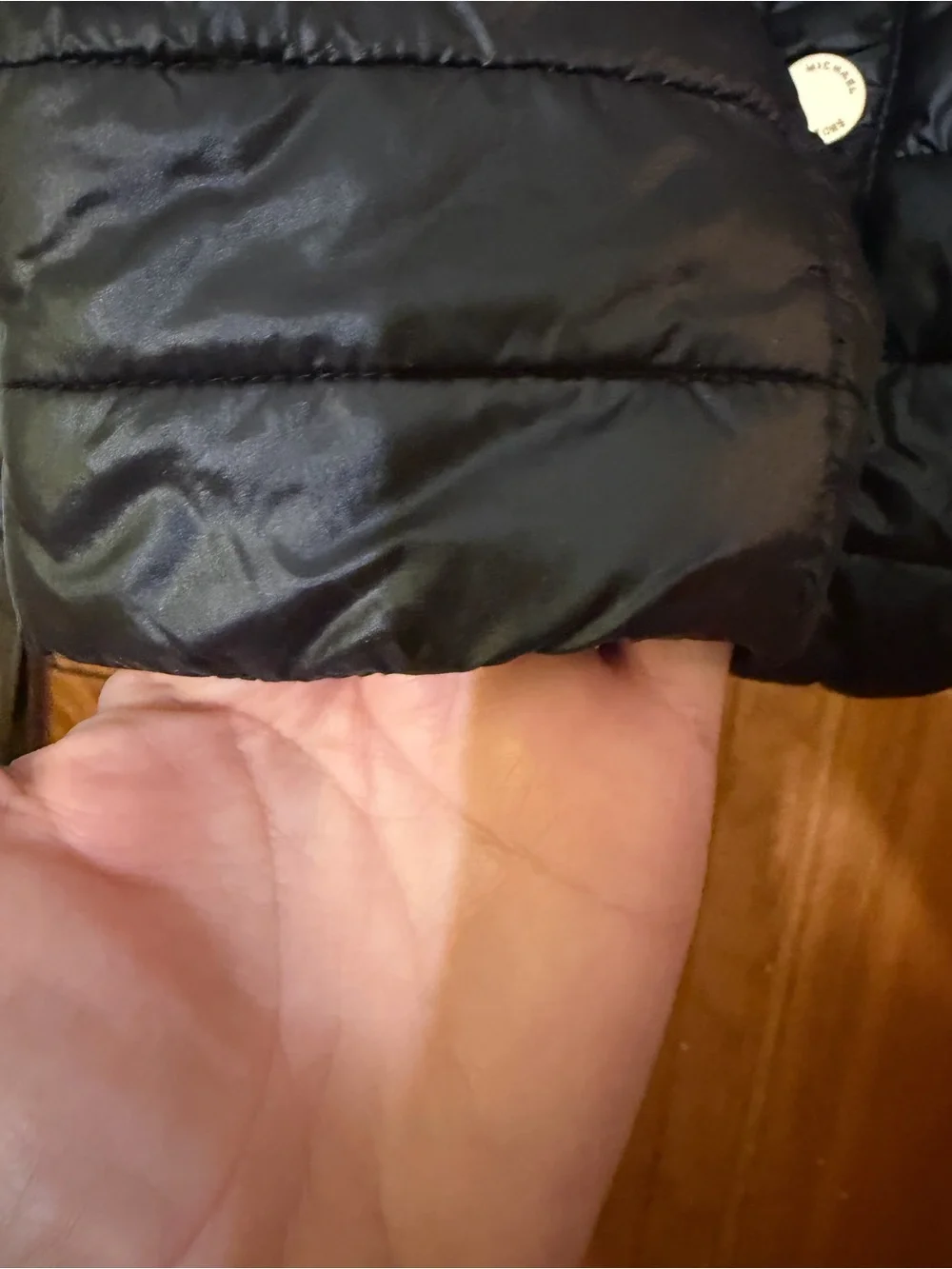 Michael Kors Girls 7/8 Black Puffer Jacket Pink Sherpa Hood Rose Gold